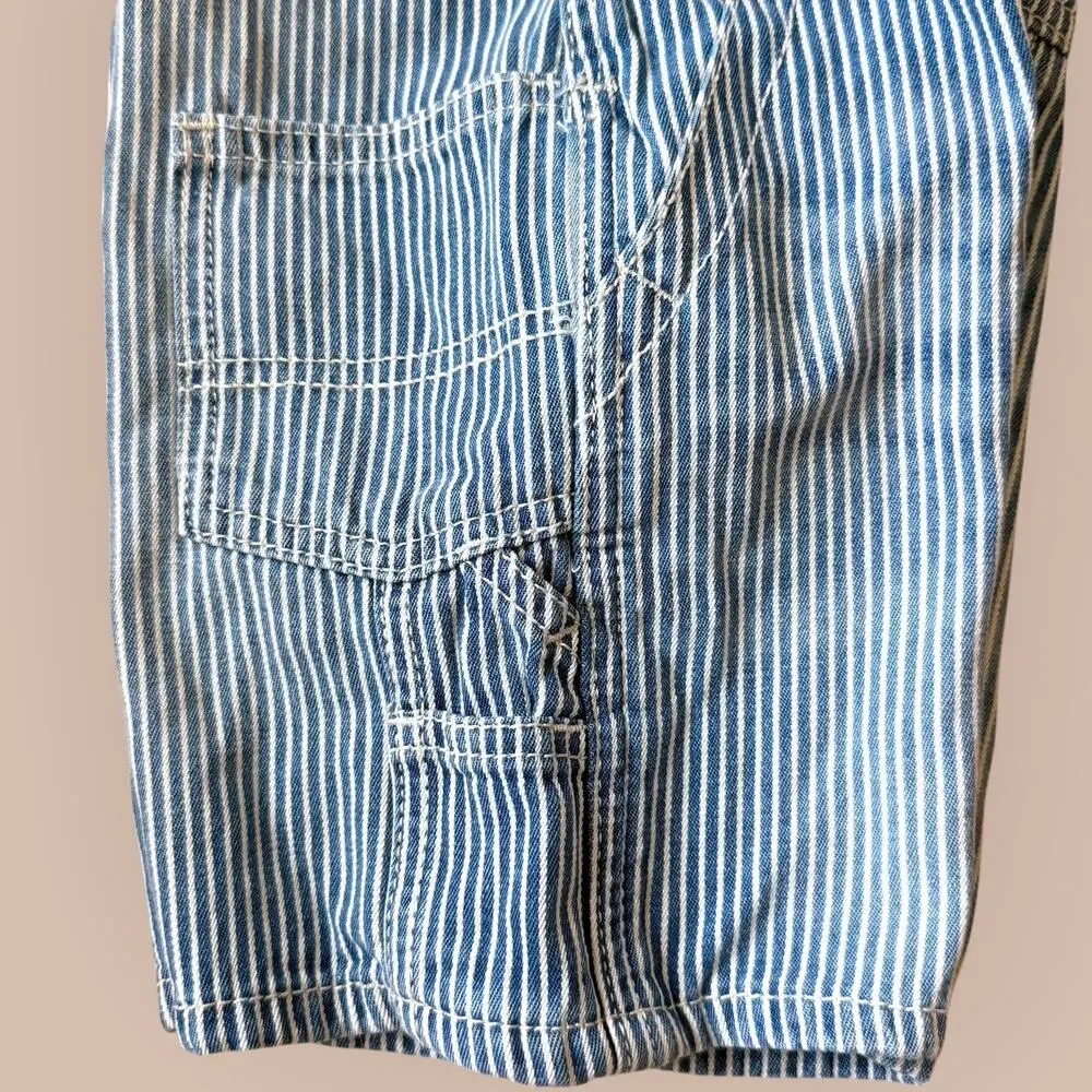 OshKosh B'gosh Railroad Striped Bib Shortalls Overalls Unisex 2T Blue White New
